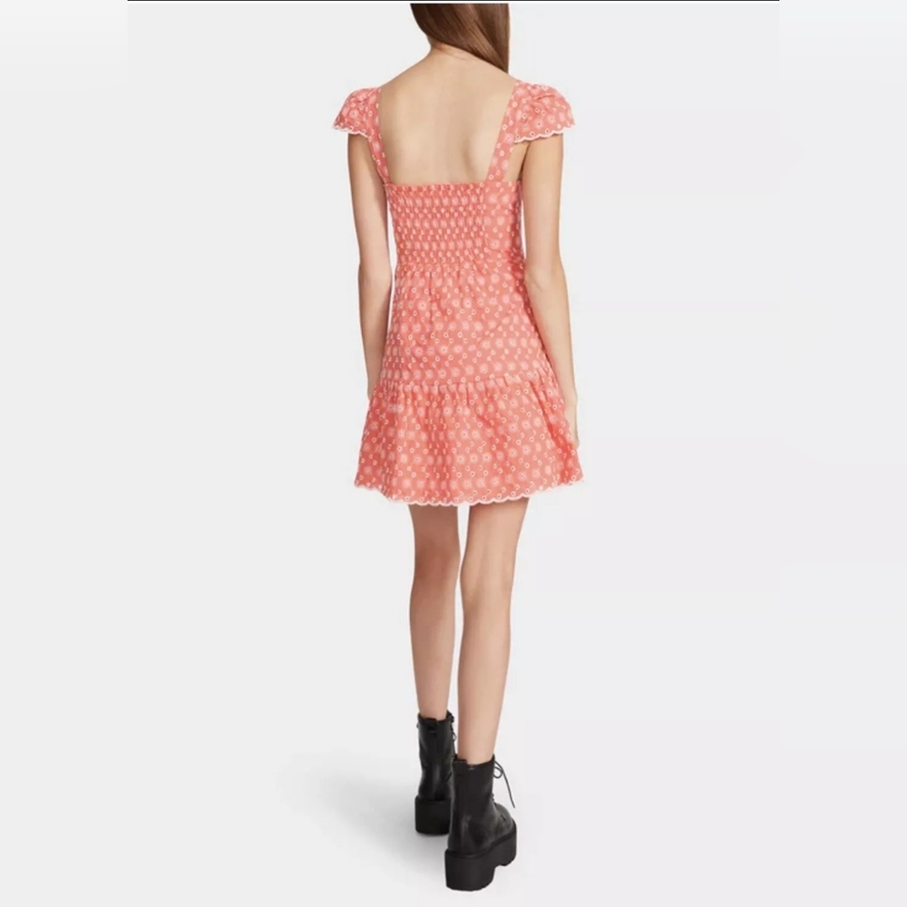 Betsey Johnson Y2K Ditsy Eyelet Bustier Coral Pink Baby Doll Dress Romantic Sz M - Picture 5 of 16